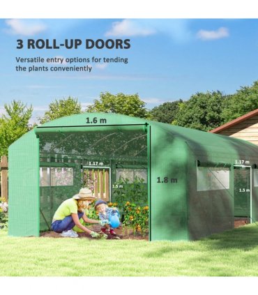 Outsunny Polytunnel Greenhouse with 3 Roll-up Doors, 6 x 3 x 2m, Green