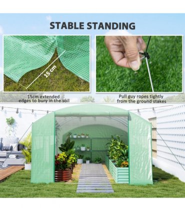 Outsunny Polytunnel Greenhouse with 3 Roll-up Doors, 6 x 3 x 2m, Green