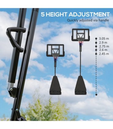 SPORTNOW 2.45-3.05m Portable Basketball Hoop and Stand with Wheels, Black