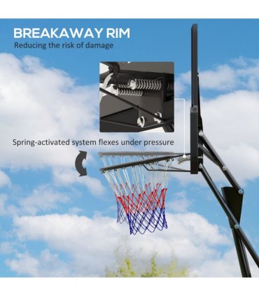 SPORTNOW 2.45-3.05m Portable Basketball Hoop and Stand with Wheels, Black