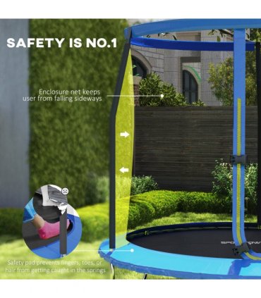 SPORTNOW 8ft Outdoor Trampoline with Safety Enclosure Net, Blue