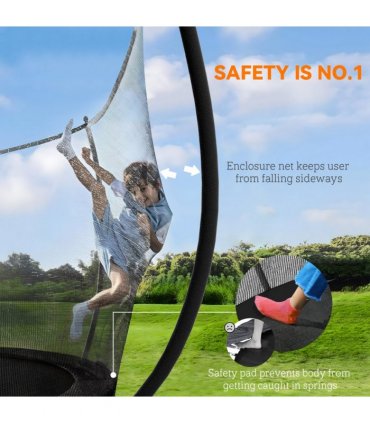 SPORTNOW 8ft Trampoline with Enclosure Net and Spring Cover, Black