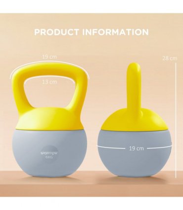 SPORTNOW 6KG Kettlebell with Soft Body and Non-Slip Handle, Yellow and Grey