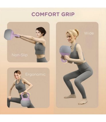 SPORTNOW 10KG Kettlebell w/ Soft Body and Non-Slip Handle, Purple and Grey