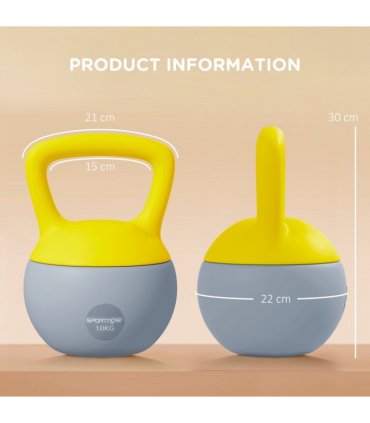 SPORTNOW 10KG Kettlebell w/ Soft Body and Non-Slip Handle, Yellow and Grey