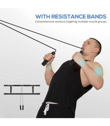 SPORTNOW Pull-Up Bar Doorway Push Up Stand w/ Resistance Bands for Home Gym