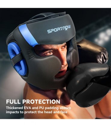 SPORTNOW Boxing Headguard w/ Adjustable Strap for Sparring Kickboxing, Blue