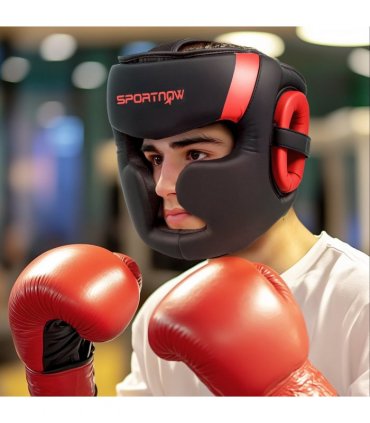 SPORTNOW Boxing Headguard w/ Adjustable Strap for Sparring Kickboxing, Red