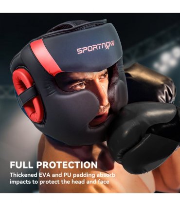 SPORTNOW Boxing Headguard w/ Adjustable Strap for Sparring Kickboxing, Red