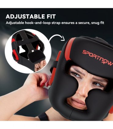 SPORTNOW Boxing Headguard w/ Adjustable Strap for Sparring Kickboxing, Red