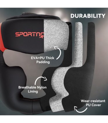 SPORTNOW Boxing Headguard w/ Adjustable Strap for Sparring Kickboxing, Red