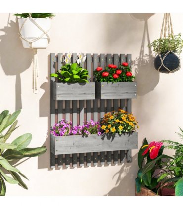 Outsunny Wooden Garden Planters with Trellis Wall-mounted Raised Garden Bed