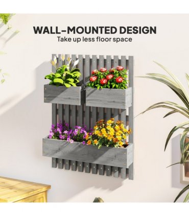 Outsunny Wooden Garden Planters with Trellis Wall-mounted Raised Garden Bed