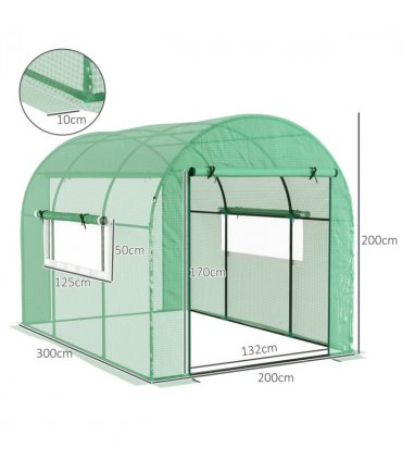 Outsunny 3 x 2 x 2m Polytunnel Greenhouse with Doors and Mesh Windows