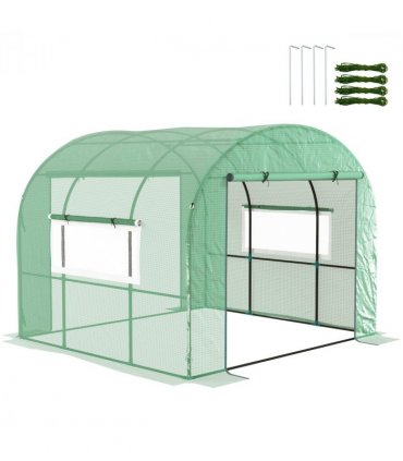 Outsunny 3 x 3 x 2m Polytunnel Greenhouse with Doors and Mesh Windows
