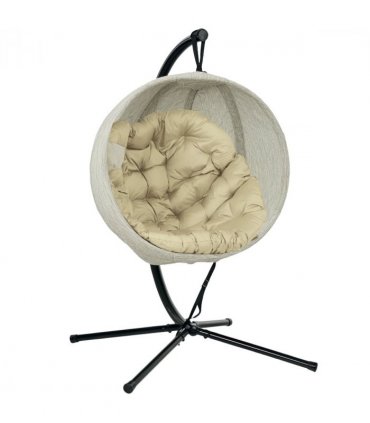 Outsunny Hanging Egg Chair Outdoor Indoor Swing Chair, Folding Basket, Khaki