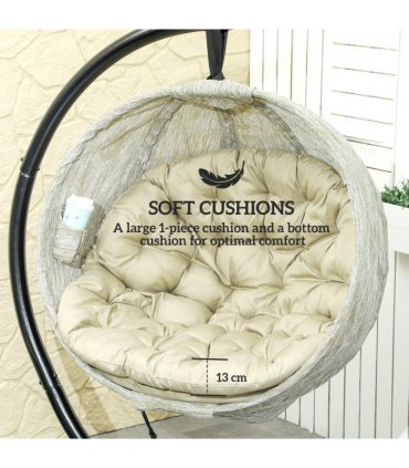 Outsunny Hanging Egg Chair Outdoor Indoor Swing Chair, Folding Basket, Khaki