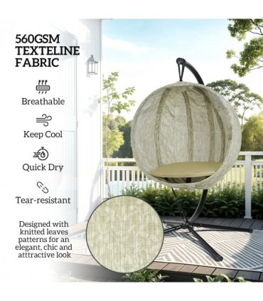 Outsunny Hanging Egg Chair Outdoor Indoor Swing Chair, Folding Basket, Khaki