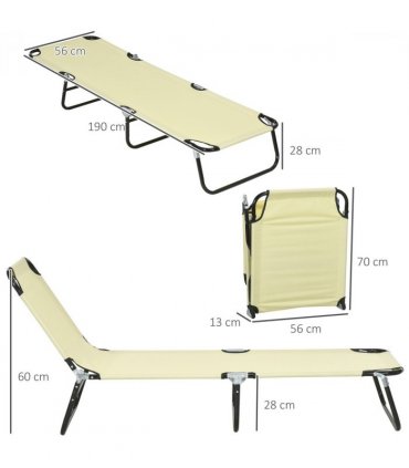 Outsunny Folding Sun Loungers Set of 2 with Adjustable Backrest, Beige
