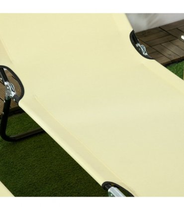 Outsunny Folding Sun Loungers Set of 2 with Adjustable Backrest, Beige