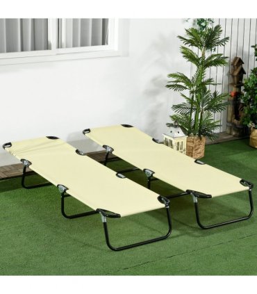 Outsunny Folding Sun Loungers Set of 2 with Adjustable Backrest, Beige