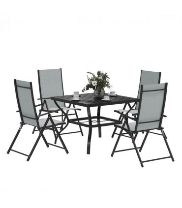 Outsunny 5 PCs Garden Dining Set, Folding Chairs and Metal Top Table, Grey