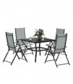 Outsunny 5 PCs Garden Dining Set, Folding Chairs and Metal Top Table, Grey