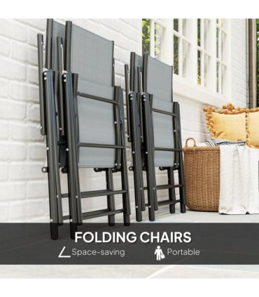 Outsunny 5 PCs Garden Dining Set, Folding Chairs and Metal Top Table, Grey
