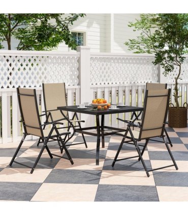 Outsunny 5 PCs Garden Dining Set, Folding Chairs and Metal Top Table, Khaki