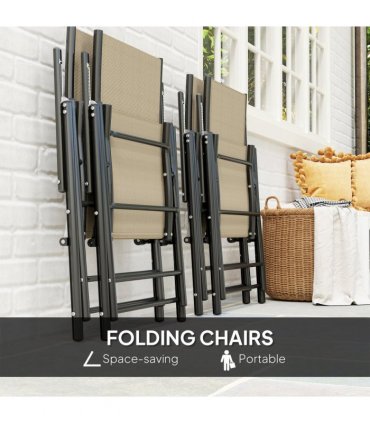 Outsunny 5 PCs Garden Dining Set, Folding Chairs and Metal Top Table, Khaki