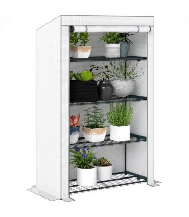 Outsunny 4 Tier Lean-to Mini Greenhouse with Reinforced PE Cover, Grey