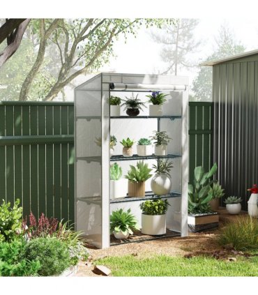 Outsunny 4 Tier Lean-to Mini Greenhouse with Reinforced PE Cover, Grey