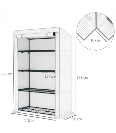 Outsunny 4 Tier Lean-to Mini Greenhouse with Reinforced PE Cover, Grey