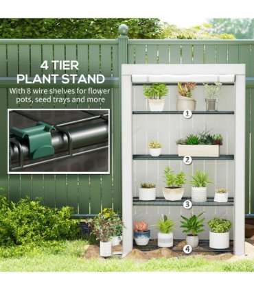Outsunny 4 Tier Lean-to Mini Greenhouse with Reinforced PE Cover, Grey