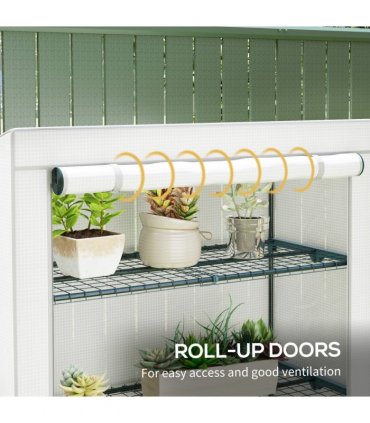 Outsunny 4 Tier Lean-to Mini Greenhouse with Reinforced PE Cover, Grey