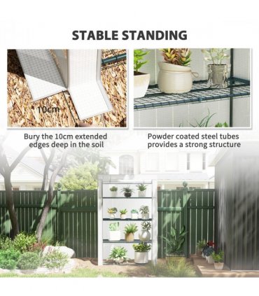 Outsunny 4 Tier Lean-to Mini Greenhouse with Reinforced PE Cover, Grey