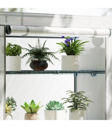 Outsunny 4 Tier Lean-to Mini Greenhouse with Reinforced PE Cover, Grey
