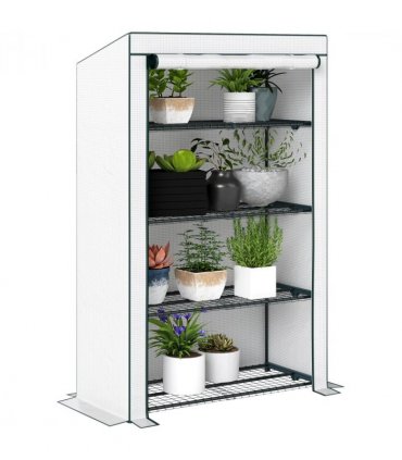 Outsunny 4 Tier Lean-to Mini Greenhouse with Reinforced PE Cover, Green