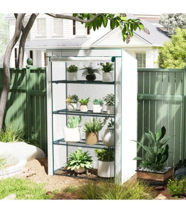 Outsunny 4 Tier Lean-to Mini Greenhouse with Reinforced PE Cover, Green