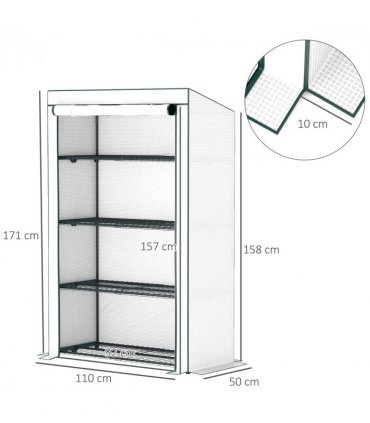Outsunny 4 Tier Lean-to Mini Greenhouse with Reinforced PE Cover, Green