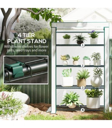Outsunny 4 Tier Lean-to Mini Greenhouse with Reinforced PE Cover, Green