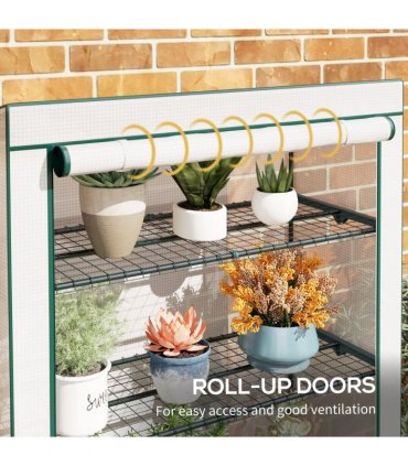 Outsunny 4 Tier Lean-to Mini Greenhouse with Reinforced PE Cover, Green