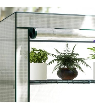 Outsunny 4 Tier Lean-to Mini Greenhouse with Reinforced PE Cover, Green