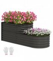 Outsunny 2-Tier Galvanised Raised Garden Bed with Safety Edging, Dark Grey