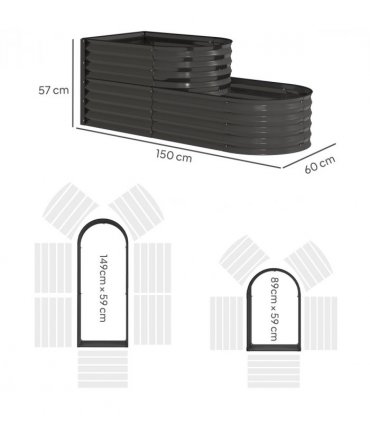 Outsunny 2-Tier Galvanised Raised Garden Bed with Safety Edging, Dark Grey