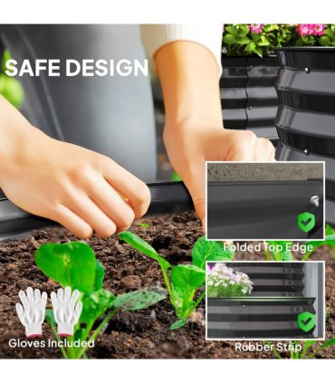 Outsunny 2-Tier Galvanised Raised Garden Bed with Safety Edging, Dark Grey