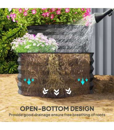 Outsunny 2-Tier Galvanised Raised Garden Bed with Safety Edging, Dark Grey