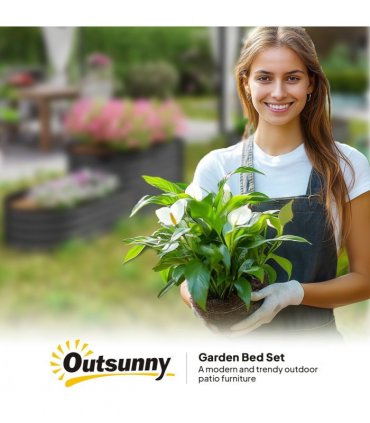 Outsunny 2-Tier Galvanised Raised Garden Bed with Safety Edging, Dark Grey