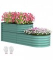 Outsunny 2-Tier Galvanised Raised Garden Bed with Safety Edging, Dark Green