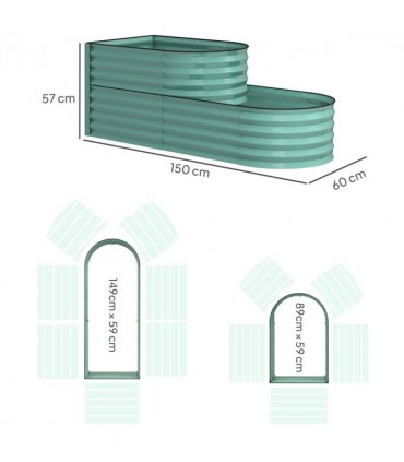 Outsunny 2-Tier Galvanised Raised Garden Bed with Safety Edging, Dark Green